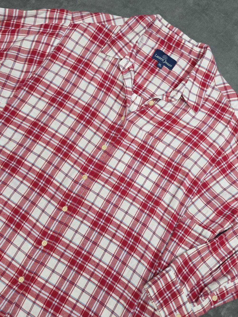 Lauren James Red and White Plaid Button-Down Shirt XL